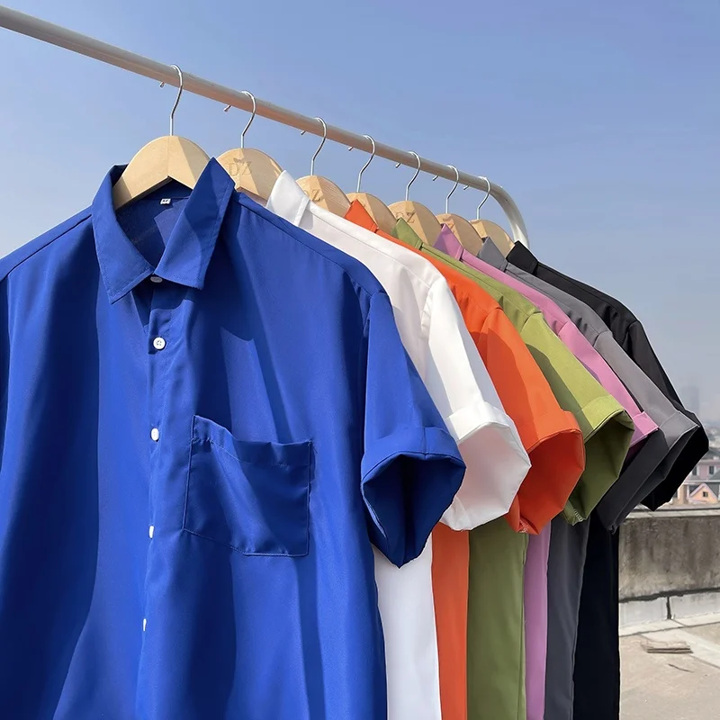 

Klein Blue Men's ort Sve Casual irt Loose Thin Pure Color Large Size Casual Outerwear Spring Summer Youth Faion