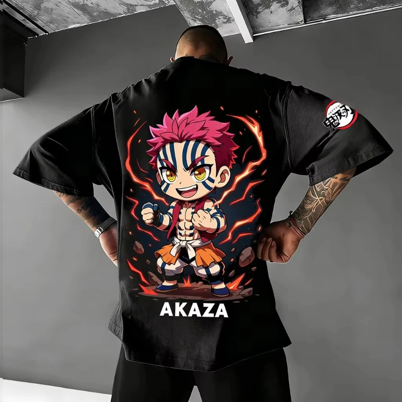 

Футболка Demon Slayer Akaza с аниме-принтом, мужская и женская, хлопковая, с коротким рукавом, повседневная, летняя, 2026, в стиле Y2K, уличная одежда