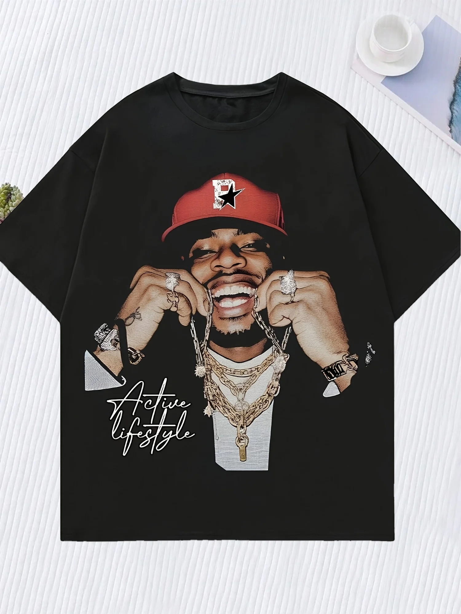 

[Graphic Print Crew Neck Tee] Summer Fashion Graphic Print Crew Neck T-Shirt - Women's Casual Short Sleeve Polyester Knit Top