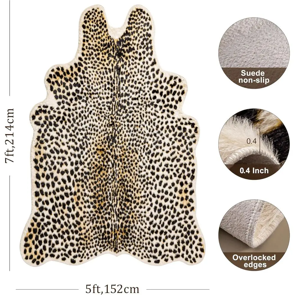 Multicolored Faux Cheetah Print Rug, 5.2x7 ft, for Living Spaces and Bedrooms