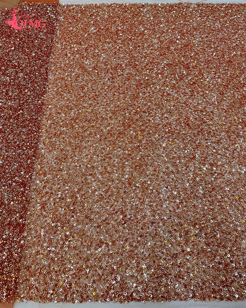 OIMG tessuto di pizzo africano pesante di lusso con perline 2023 paillettes nigeriane di alta qualità tessuto di pizzo di Tulle francese materiale per il matrimonio