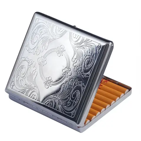 Caixa de cigarros de metal em aço inoxidável, estojo portátil para cigarros com relevo, caixa de armazenamento personalizada e moderna, ferramenta para fumantes.