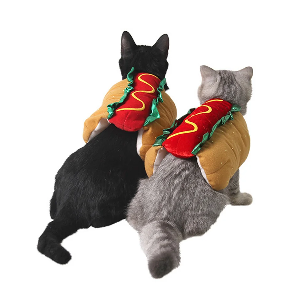 

Hot Dog Burger Transformation Costume For Pets Elastic Neck Comfortable Fit Halloween Christmas Cosplay Dog Uniform Cat