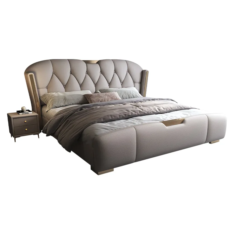 

Modern simple leather bed, light luxury master bedroom bed