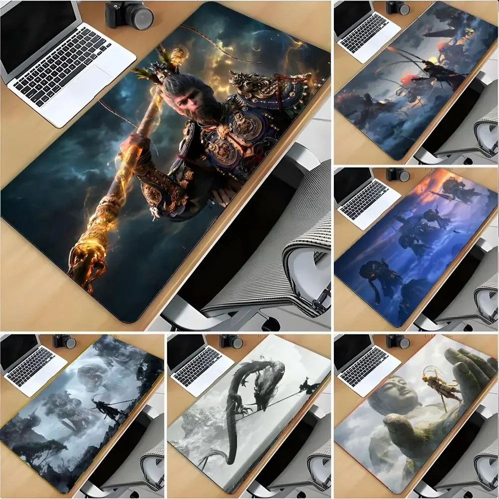 Black Myth Wukong Mouse Pad Large Mouse Pad Desk Mat Non‑Slip Gaming Board Game Mat with Stitched Edges