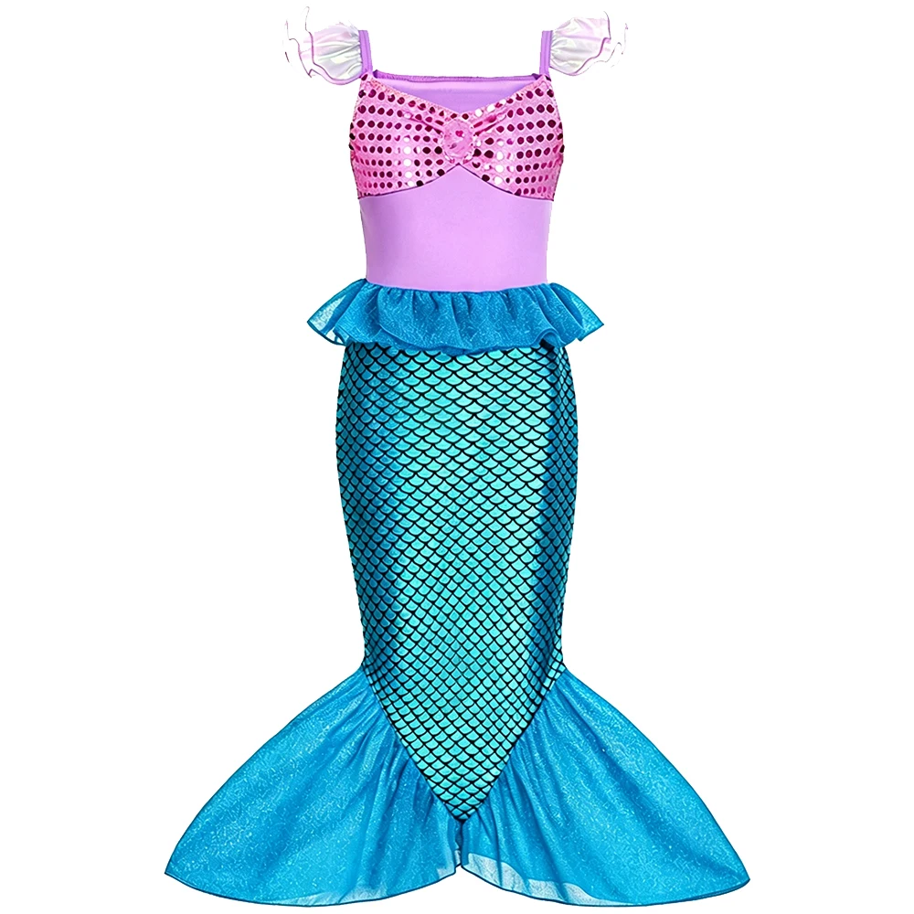 Girls Ocean Mermaid Theme Princess Cosplay Dress With Crown Necklace Complete Accessories Set For Summer Book Week Birthday Gift