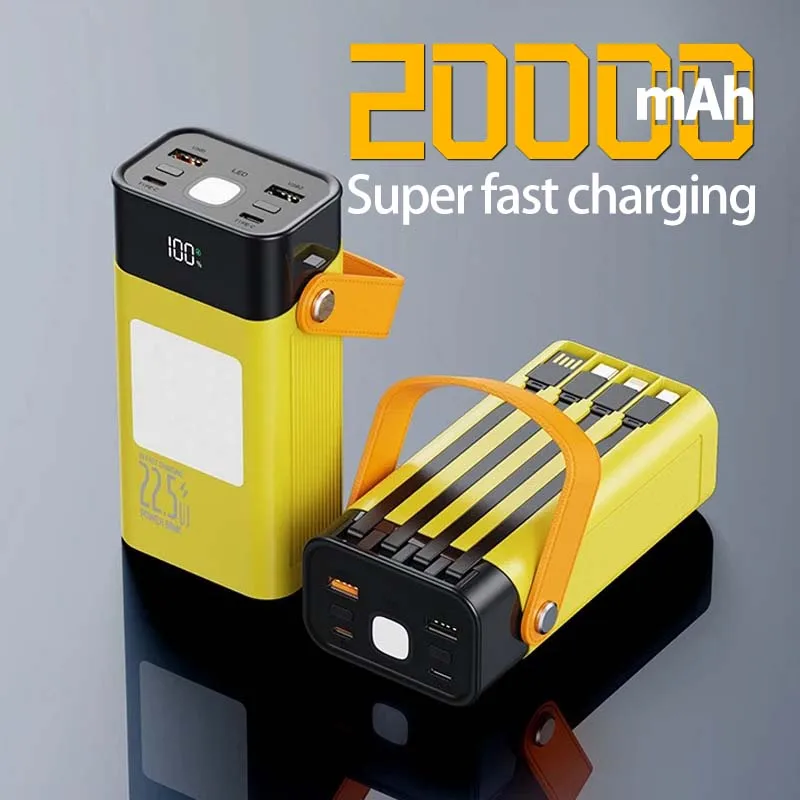 

Portable Large Capacity Power Bank 22.5W Fast Charger With Cable Powerful External Spare Battery For iPhone Samsung