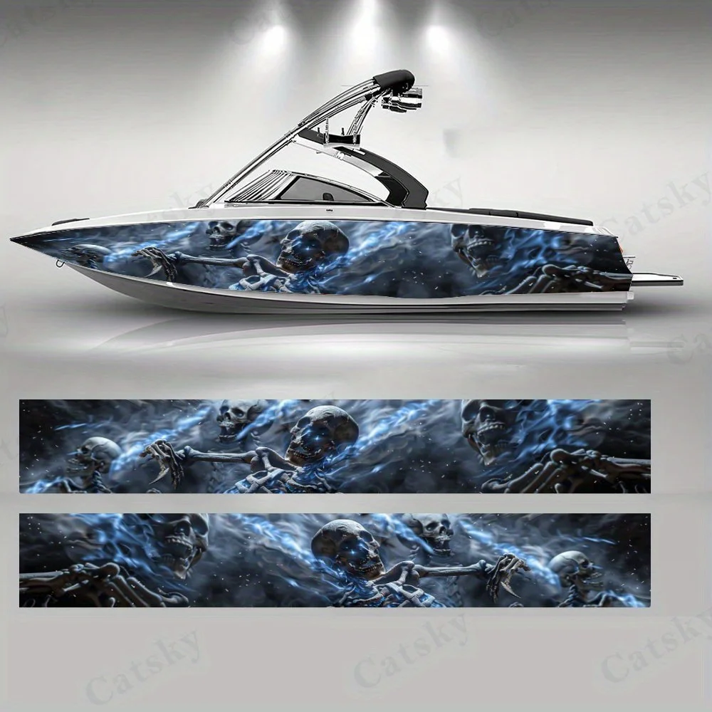 

Dark Skeleton Style Boat Stickers, PVC Waterproof Durable Vinyl Wrap Decals for Fishing Boats, Durable and Stylish Graphic Desig