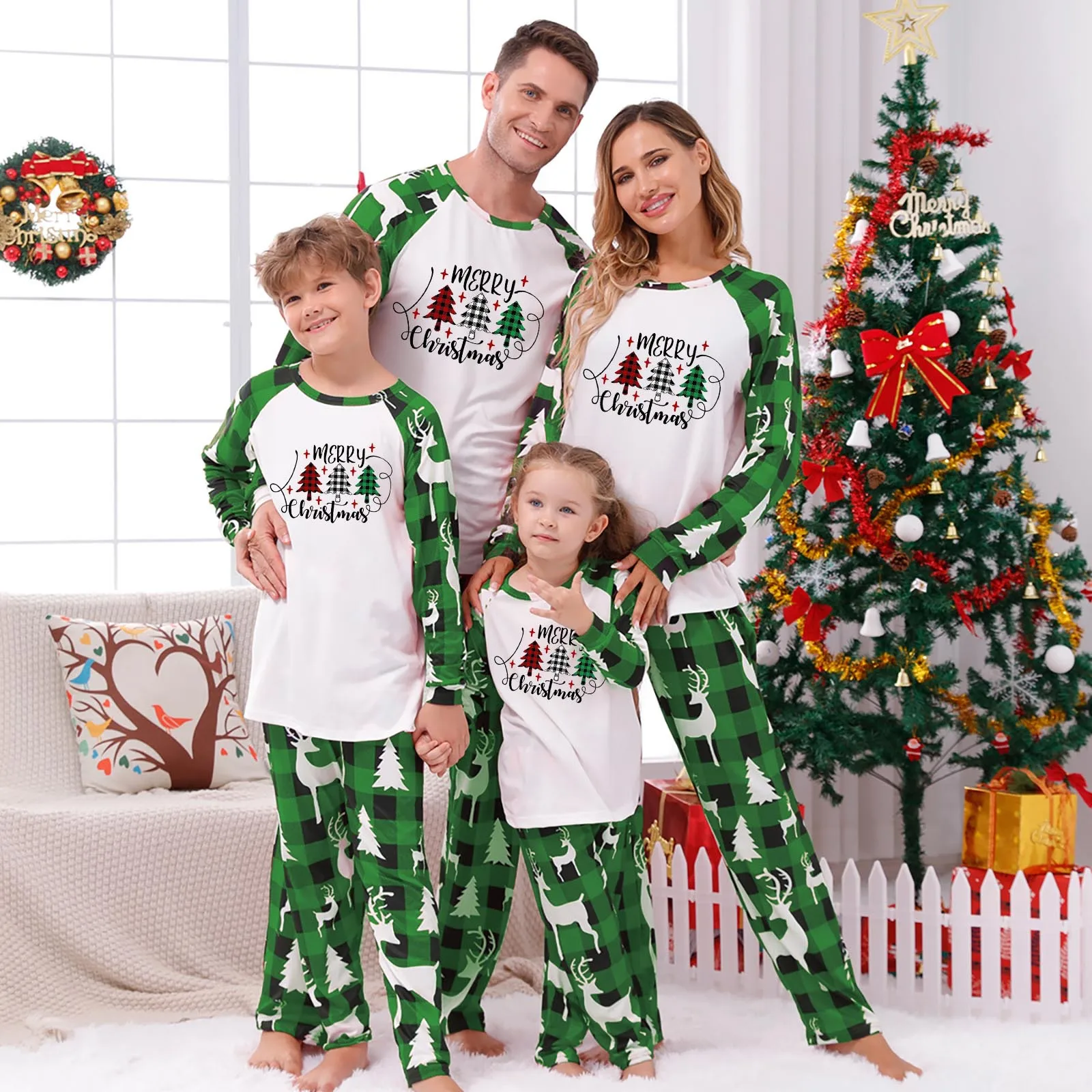 Xmas Family Look Christmas Family Pajamas Santa Tree Patchwork Mother Daughter Matching Clothes Casual Sleepwear Merry Christmas