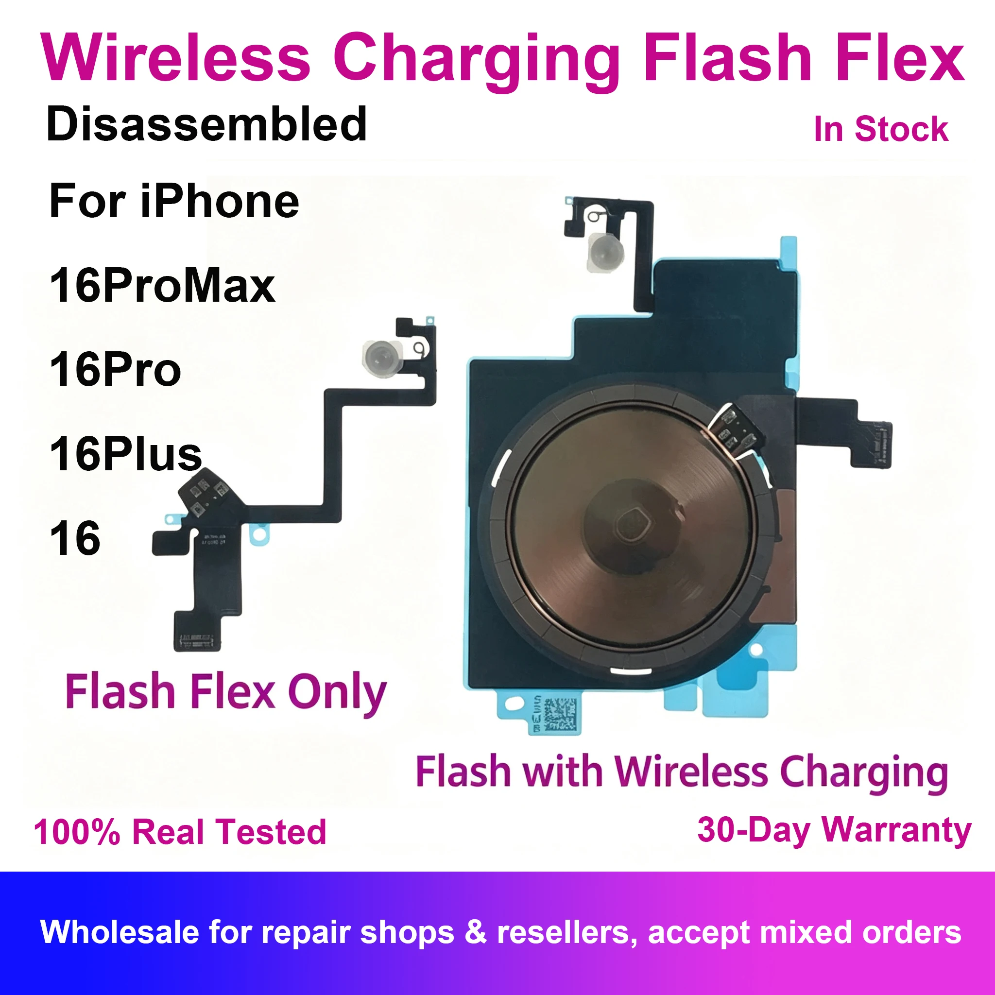 Wireless Charging Coil NFC Antenna With Led Flash Light Flex Cable For iPhone 16 Plus Pro Max Replacement Charger Repair Parts