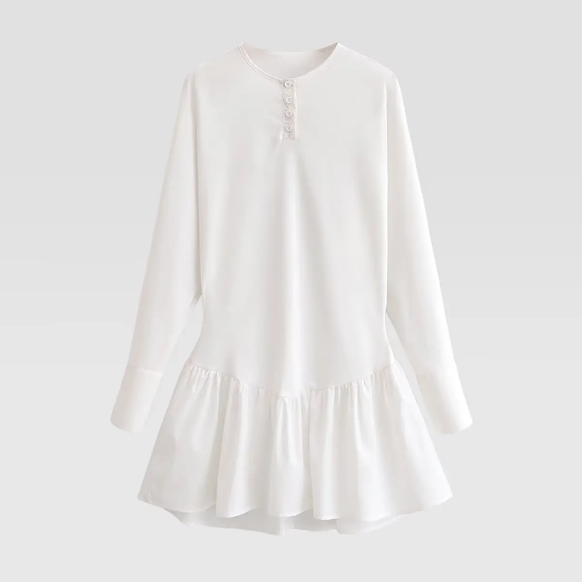 

Женское модное платье с длинными рукавами, белое, с рюшами по низу, с вырезом на пуговицах, для повседневной носки, элегантное, GBQT