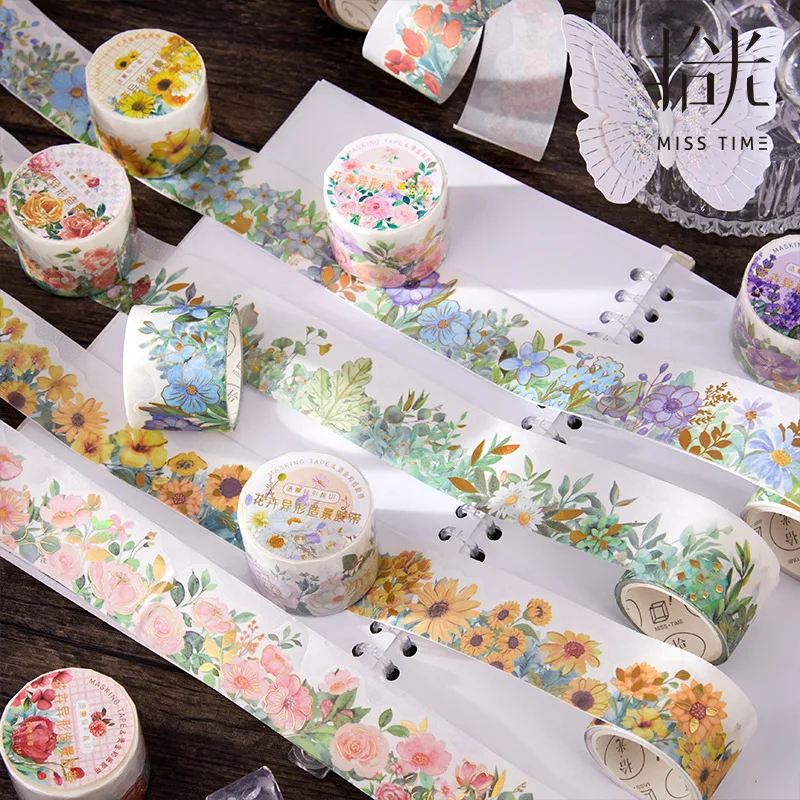 30mm*3m/Roll Flower Shaped Washi Tape Retro Vintage Plants Rose Masking Tape Decorative Adhesive DIY Scrapbooking Sticker Label