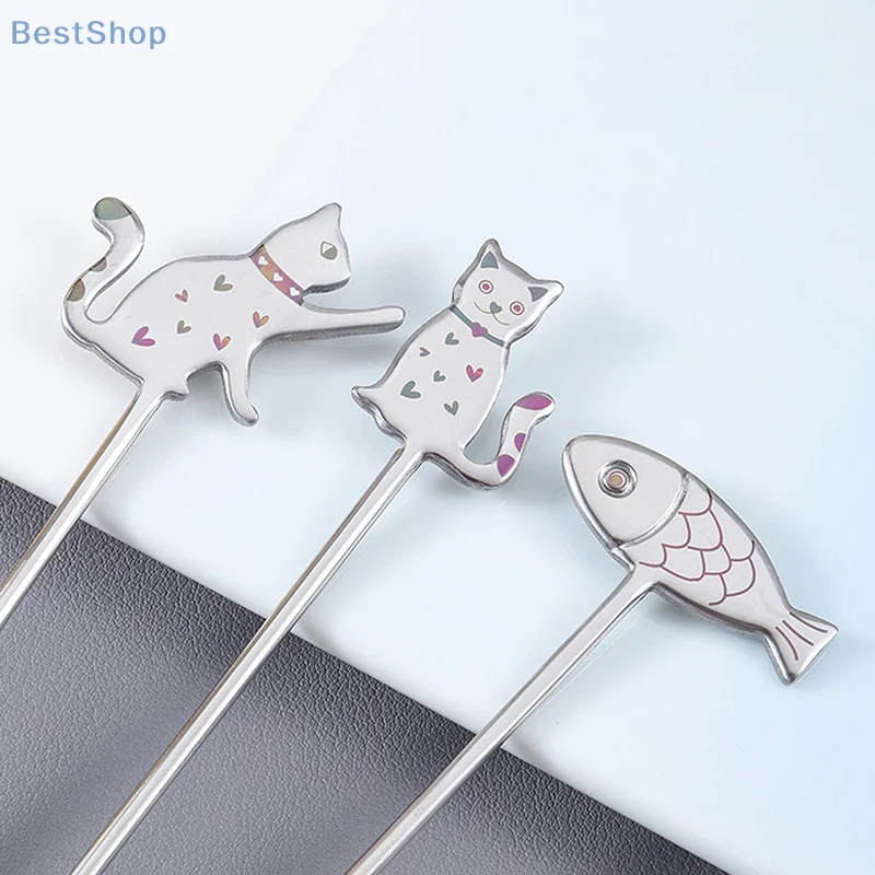 

Creative Stainless Steel Coffee Stirring Spoon Cartoon Cat Fish Hanging Cup Teaspoon Fruit Dessert Fork Milk Ice Cream Tableware