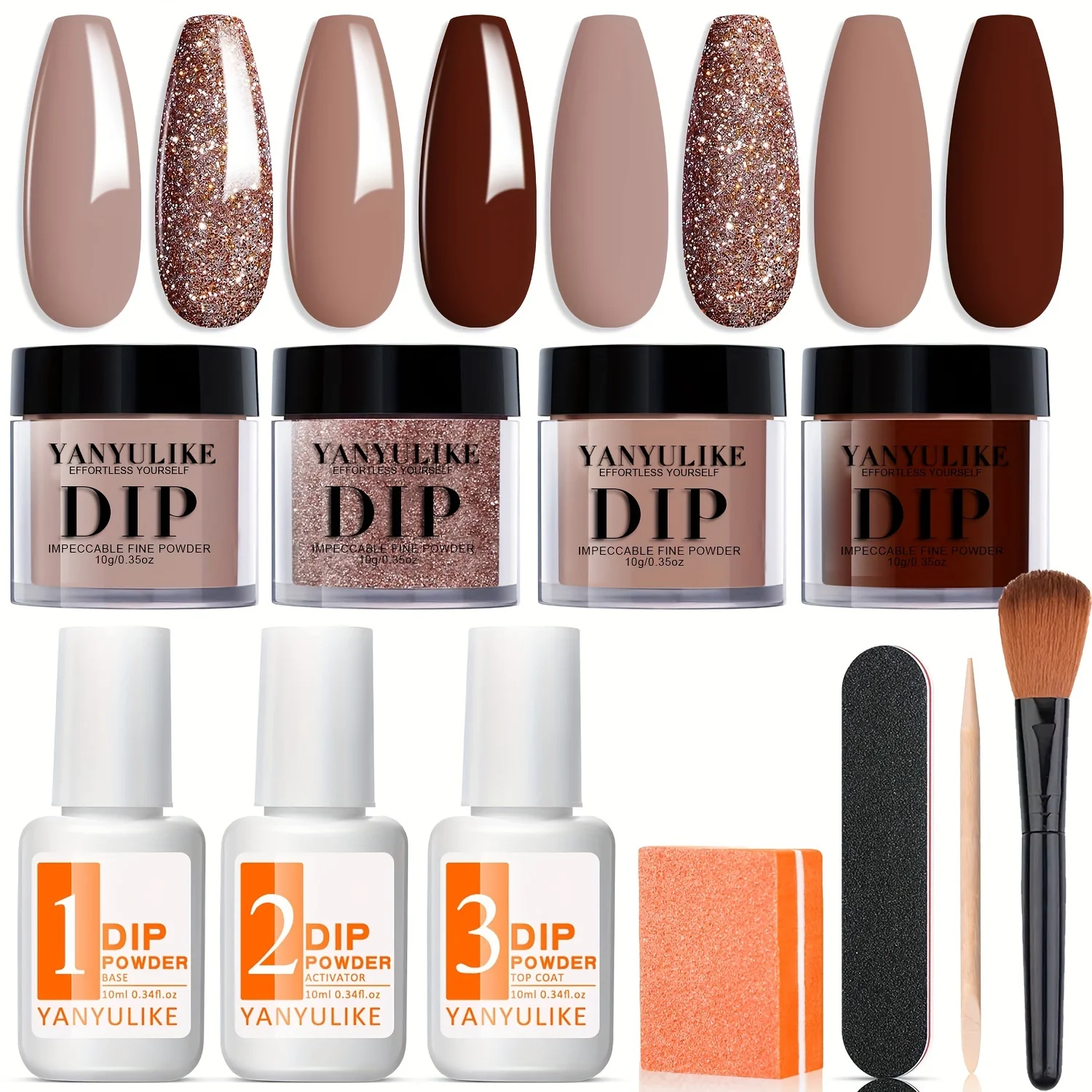 

Dip Powder Nail Kit, Brown Beige 4 Colors Nail Dip Powder Kit Starter Set for Beginners with Dipping Powder Liquid Set