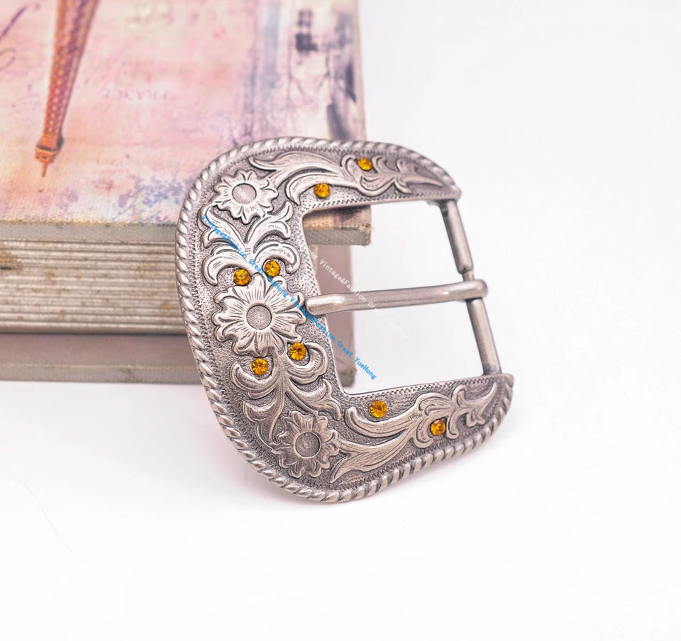 Heavy Quality Western Cowboy Rodeo Buckle Set Antique Floral  display picture 2