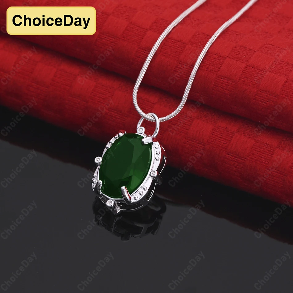 ChoiceDay 925 Sterling Silver Exquisite Green Zircon Pendant Necklace Women's Wedding Jewelry Accessories Gift