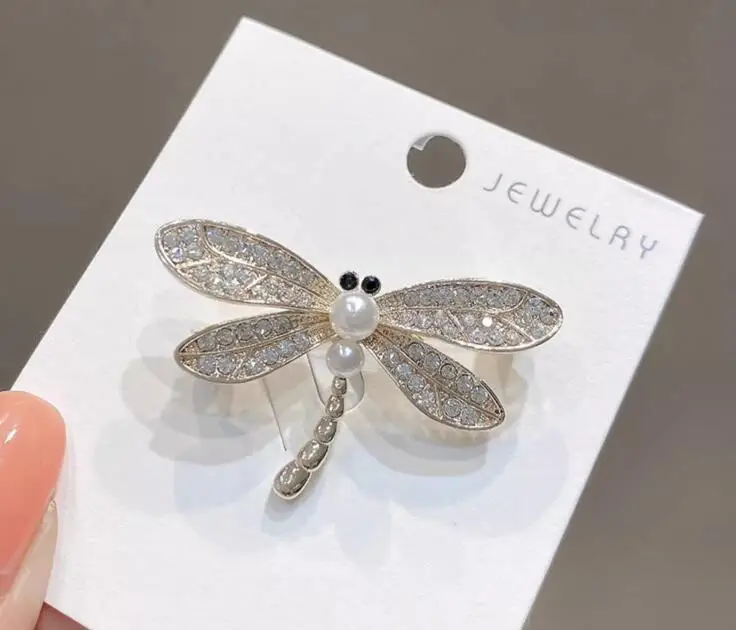 1Pc Fashion Silver Color Dragonfly Brooches Pins Women Rhinestone Pearl Insect Weddings Office Brooch Pins Jewelry Brooches