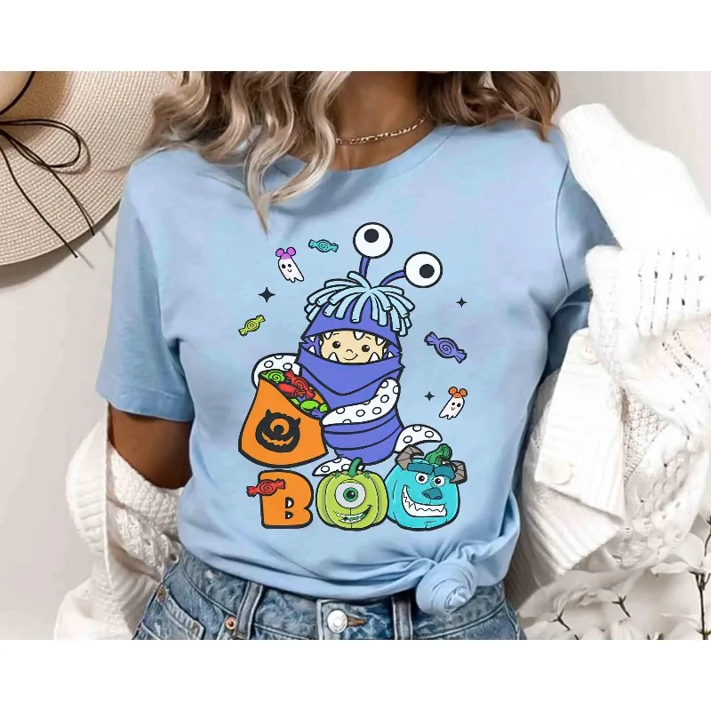 قميص Disney Pixar Monsters, Inc. McSally Boo للهالوين مع أفعى مخيفة. تي شيرت قطني للجنسين، مناسب لجميع المواسم.