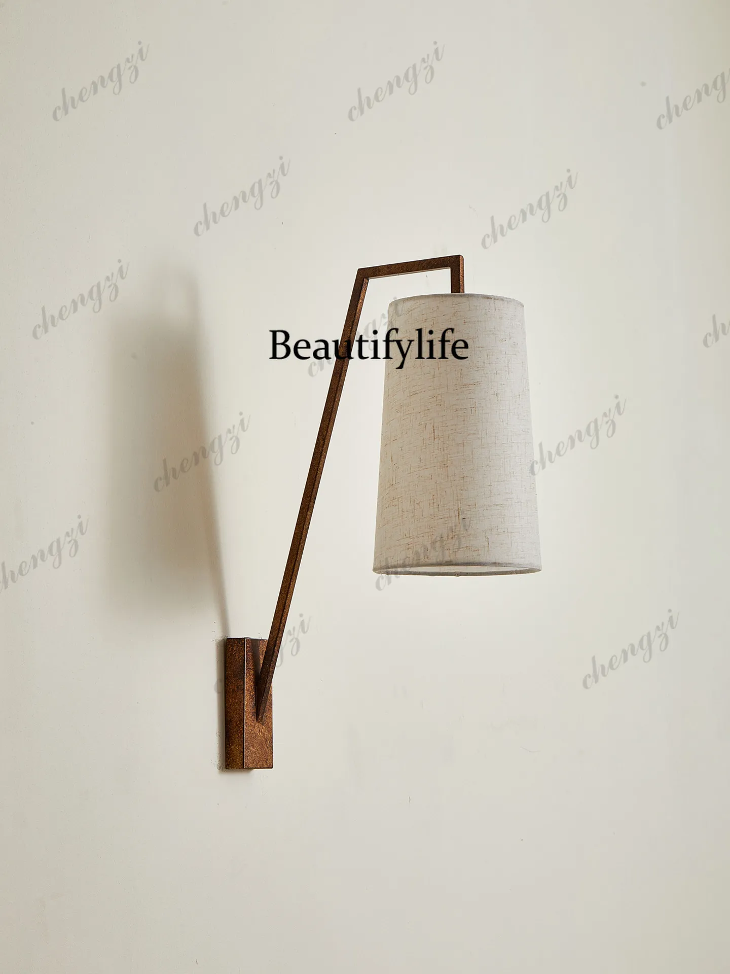 American retro fabric wall lamp designer creative simple study bedroom bedside lamp wabi sandy wind
