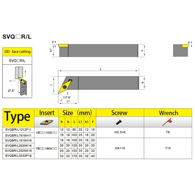 KaKarot Bên Ngoài Biến Dụng Cụ SVQBR1616H16 SVQBR2020K16 SVQBR2525M16 VBMT11/16 Carbide Dạng Máy Tiện Cắt Máy Công Cụ