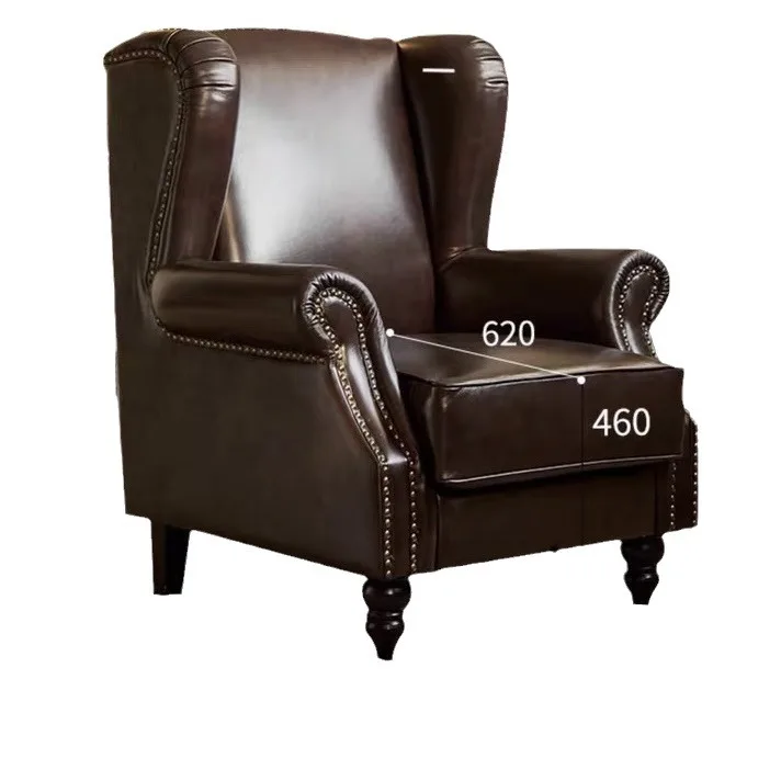 

American country solid wood leather tiger chair modern simple living room single sofa villa hotel reception sofa
