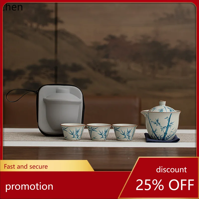 Zml tea set - one pot, three cups - portable ceramic tea set for outdoor camping