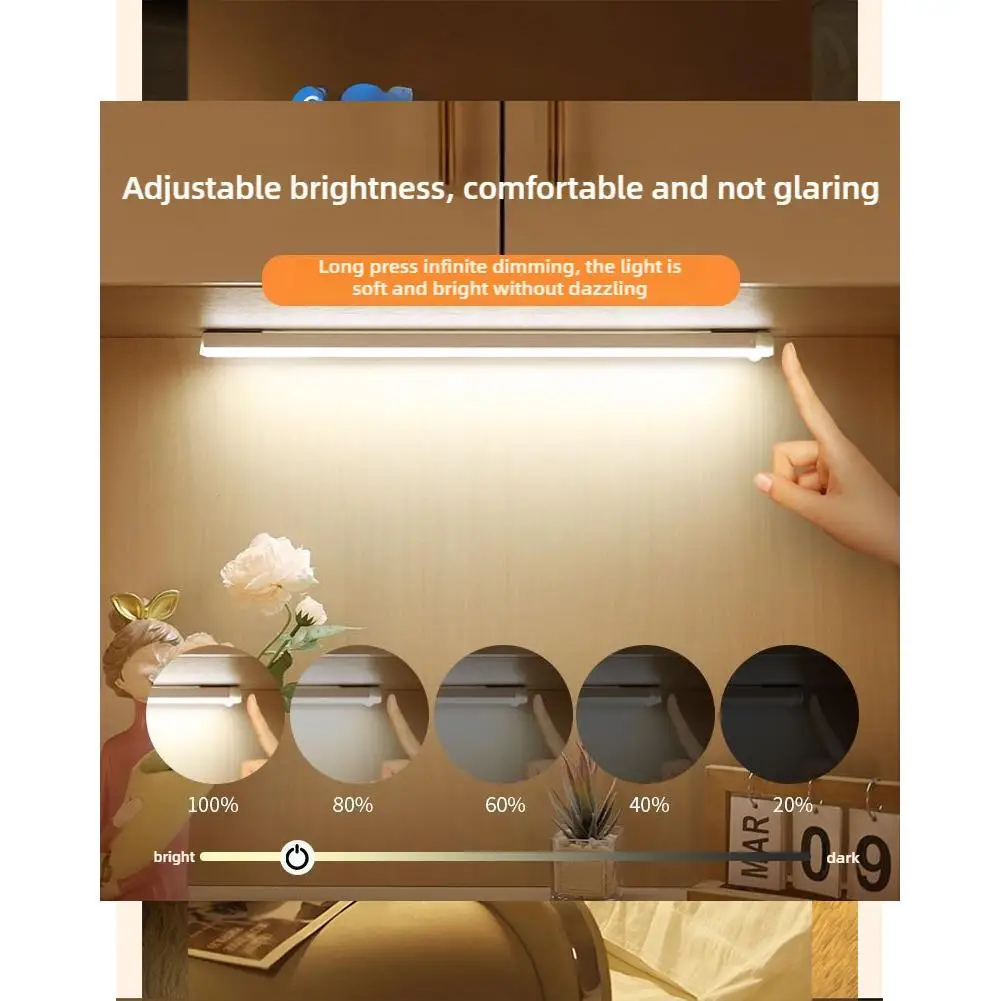 Lampu Bar Sensor Gerak LED Isi Ulang USB Lampu Malam Induksi Inframerah Cerdas, Nirkabel, Portabel untuk Lampu Bar LED Kamar Tidur