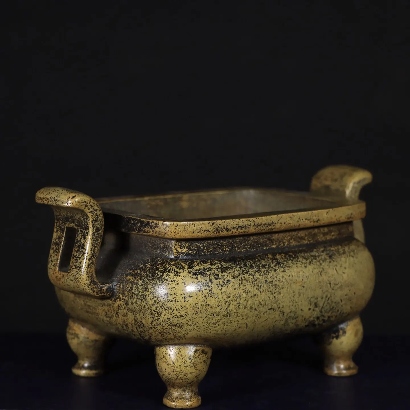 Vintage Pure Copper Antique Official Hat Ear Square Incense Burner Home Living Room Desktop Tea Table Decor