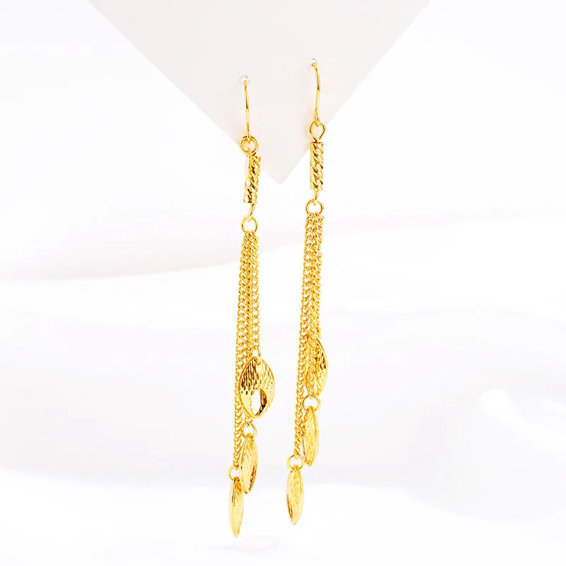 Noble AU999 gold water drop tassel earrings real gold goddess banquet earrings 24K pure gold fashion earrings earrings