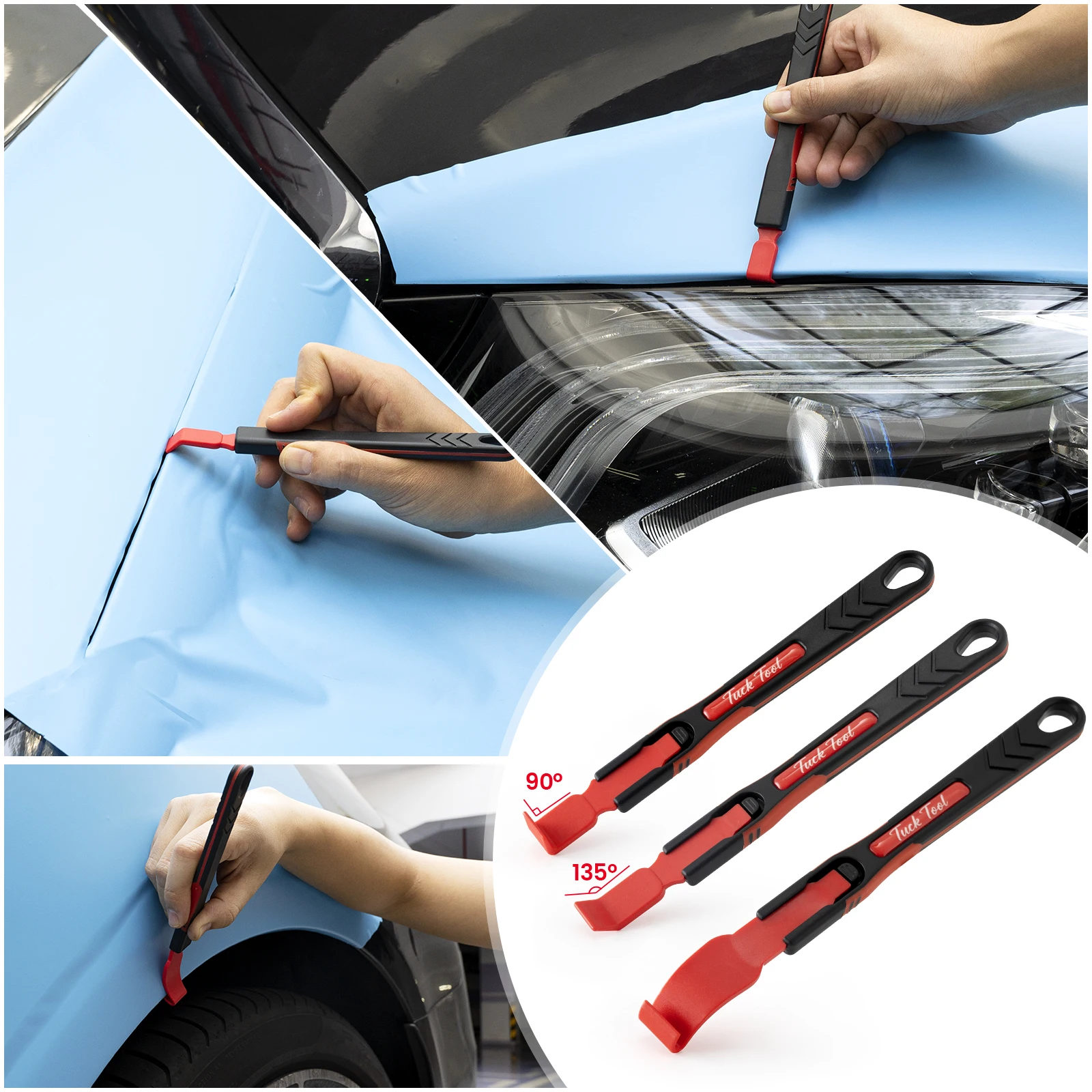 FOSHIO Vinyl Wrap Stick Squeegee Set Detachable and Replaceable Micro Ends Car Surface Edge Corner Window Film Tint Tucking Tool