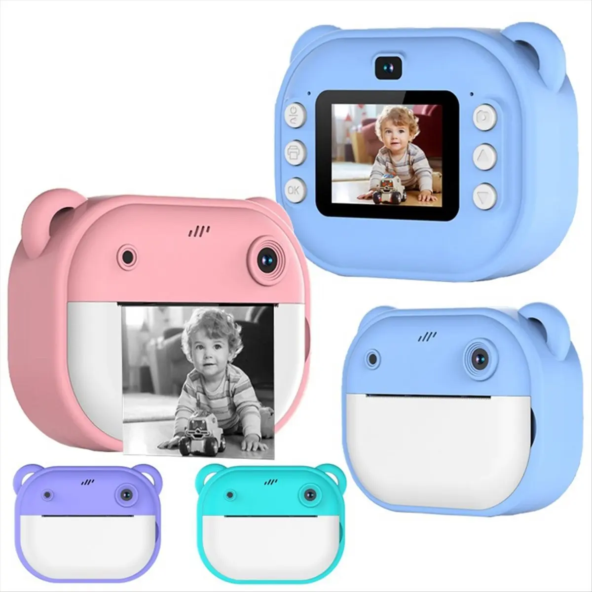 L63A 1080P Children Print Camera Dual Camera 240MP One-Touch Printable Camera with 2 Rolls of 57x25mm Print Paper Blue