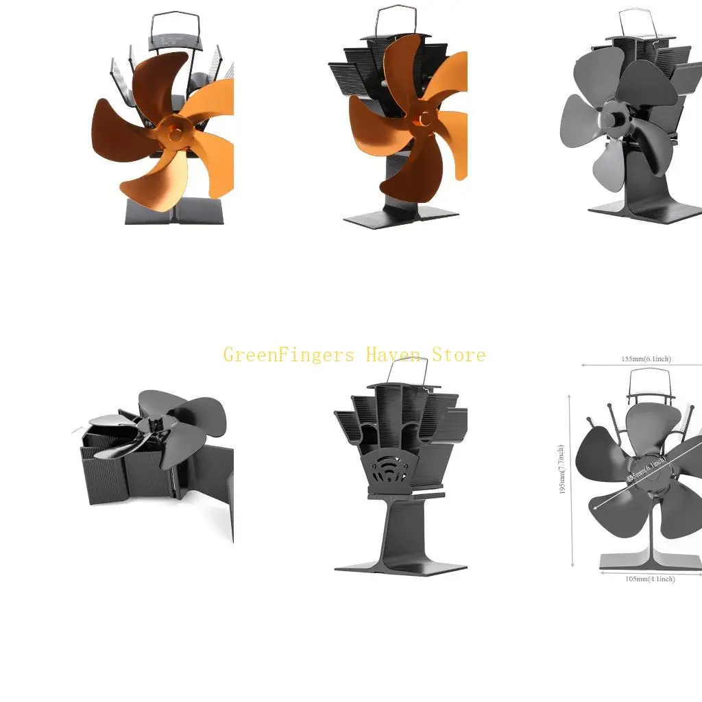 

F68D SF304G 5 for Burner Fan Heat Powered Stove Fan Fireplace Fan Efficient Stove Fan Larger Air Perfec