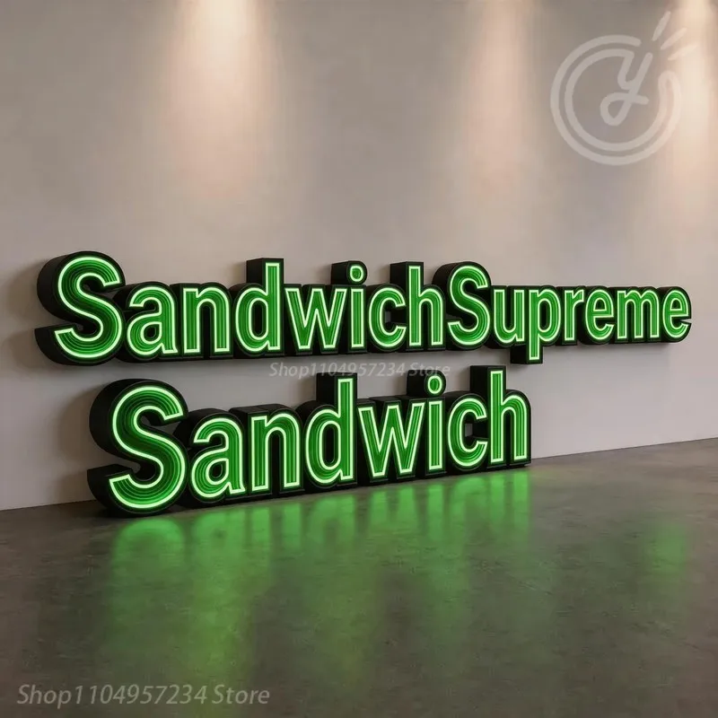 Stainless Steel Edging Freestanding SandwichSupreme Infinity Mirror Letters, 4ft Abyss Mirror Giant LED Light up Custom Sign