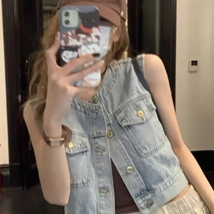 Women Retro All-match Pockets Minimalist Pure Causal Popular Cropped Korean Style Ladies Outwear Summer Basic New