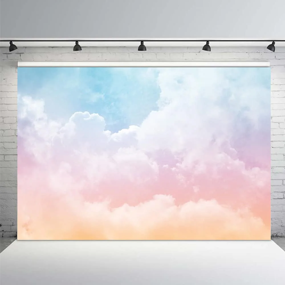 Colorful Sky Rainbow Cloud Backdrop Glitter Stars Sky Magical Background for Children Girls Birthday Party Sweet Wedding Decor