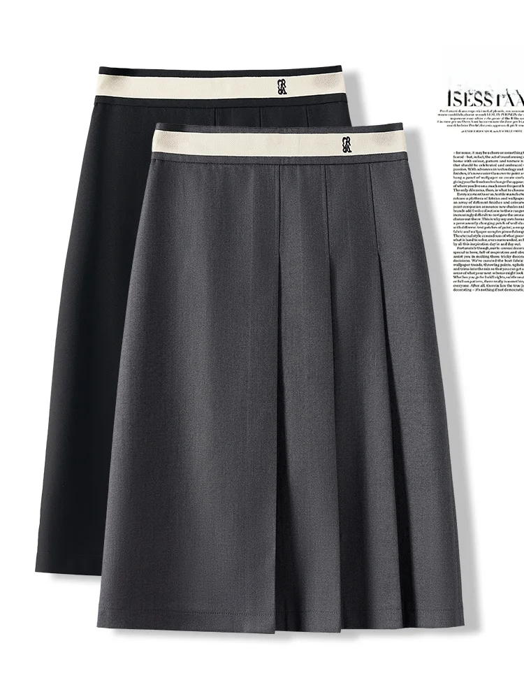 

Юбка А-силуэта с высокой талией, женская, летняя, тонкая, новая модель, в деловом стиле, плиссированная, стройнящая, универсальная, из полиэстеровой смеси, повседневная