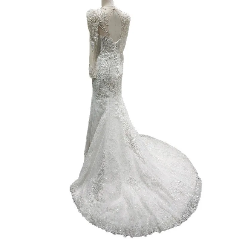 Novo vestido de tecido principal sem alças de chiffon rabo de peixe de renda para fotografia de estúdio