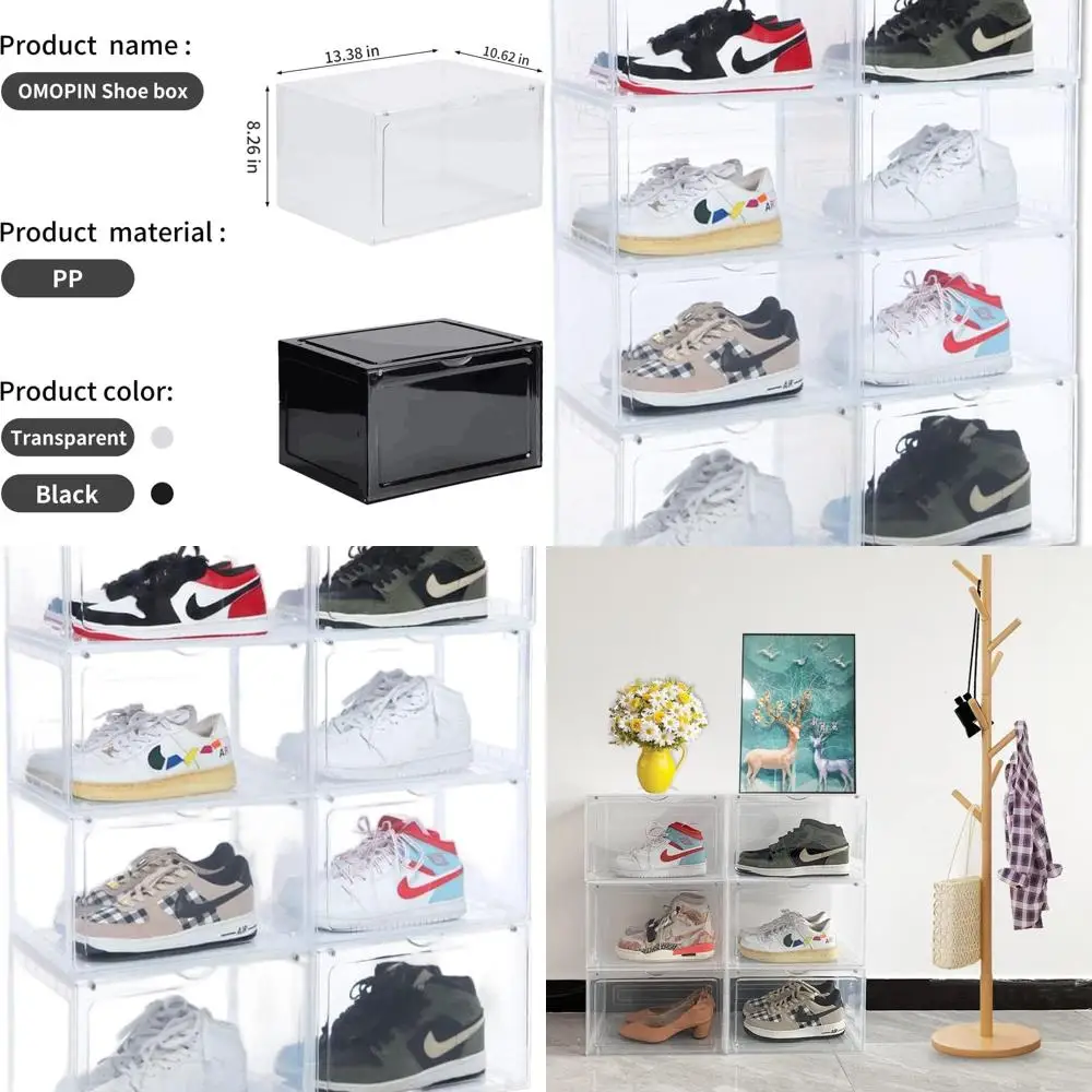 

Прозрачные штабелируемые коробки для обуви XL — 8 шт., дисплей для кроссовок по бокам, подходит для обуви США 13,4x10,6x8,3 дюйма