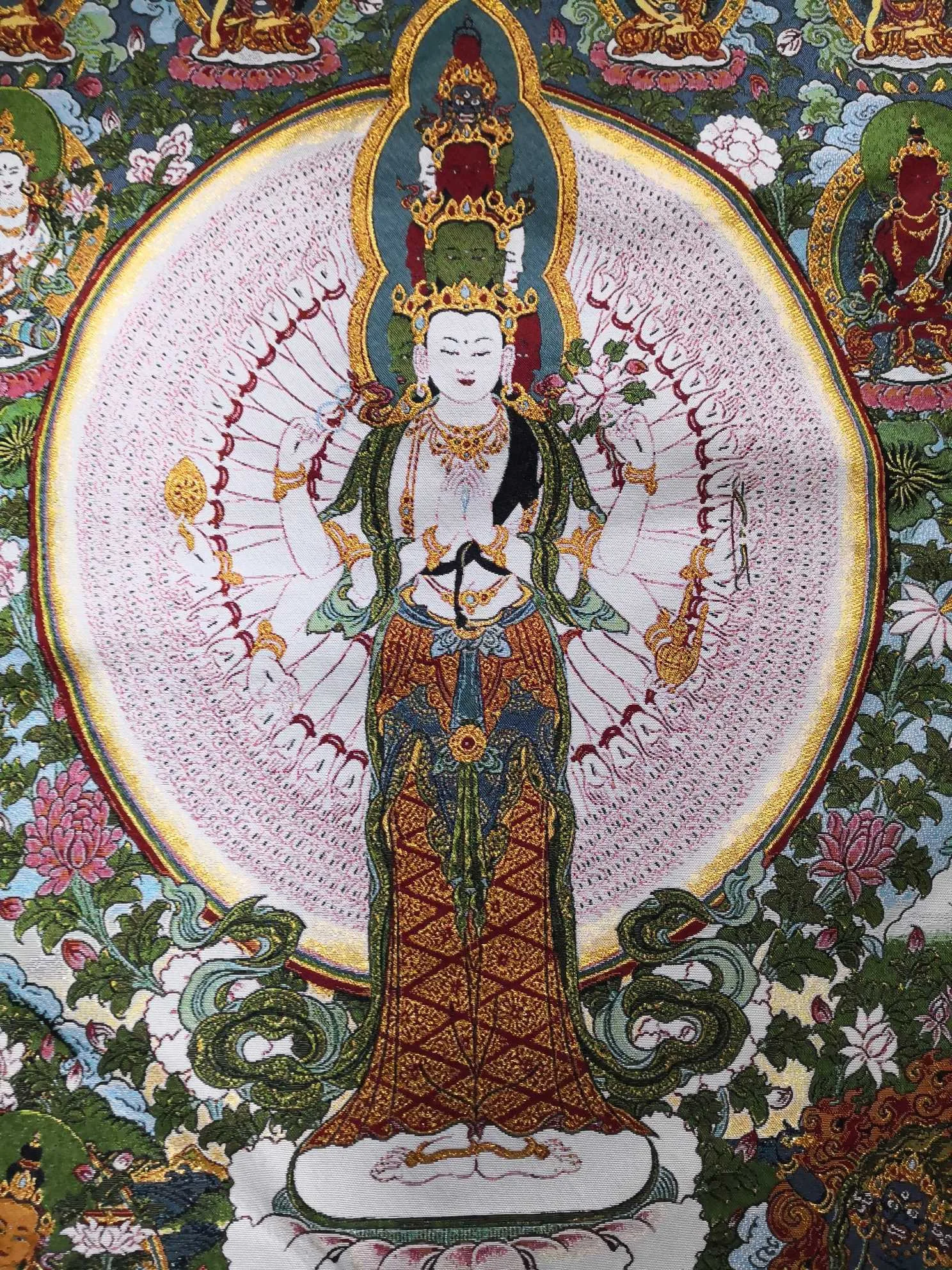 Old Chinese Tibetan Buddhism Thousand-hand Bodhisattva  Silk Painting Thangka Amulet Painting