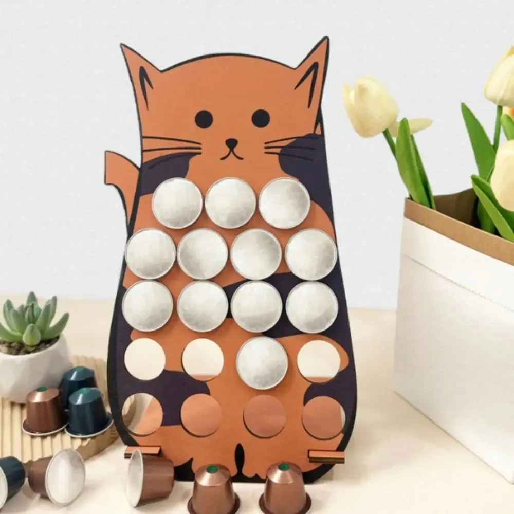 

Wooden Cat Coffee Pod Holder Multi-Tier Space-Saving Coffee Bar Organizer Unique Coffee Stand For Home Kitchen Coffee Bar