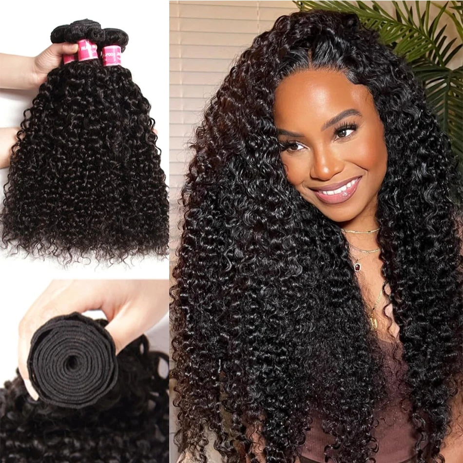 

12A Kinky Curly Human Hair Bundles 1/3/4PCS Brazilian Deep Curly Bundles Raw Human Hair Extensions for Women On Sale Clearance