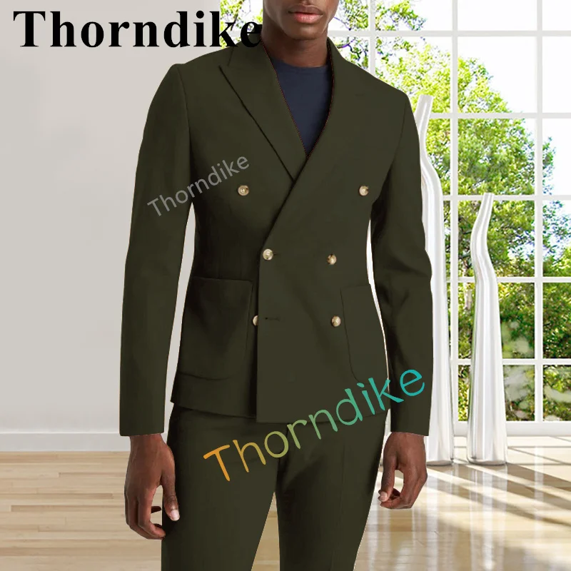 

Thorndike Double Breasted Men's Suits Slim Fit Dark Green Wedding Tuxedo Suit for Men 2pcs Blazer Coat Pants Set Costume Homme