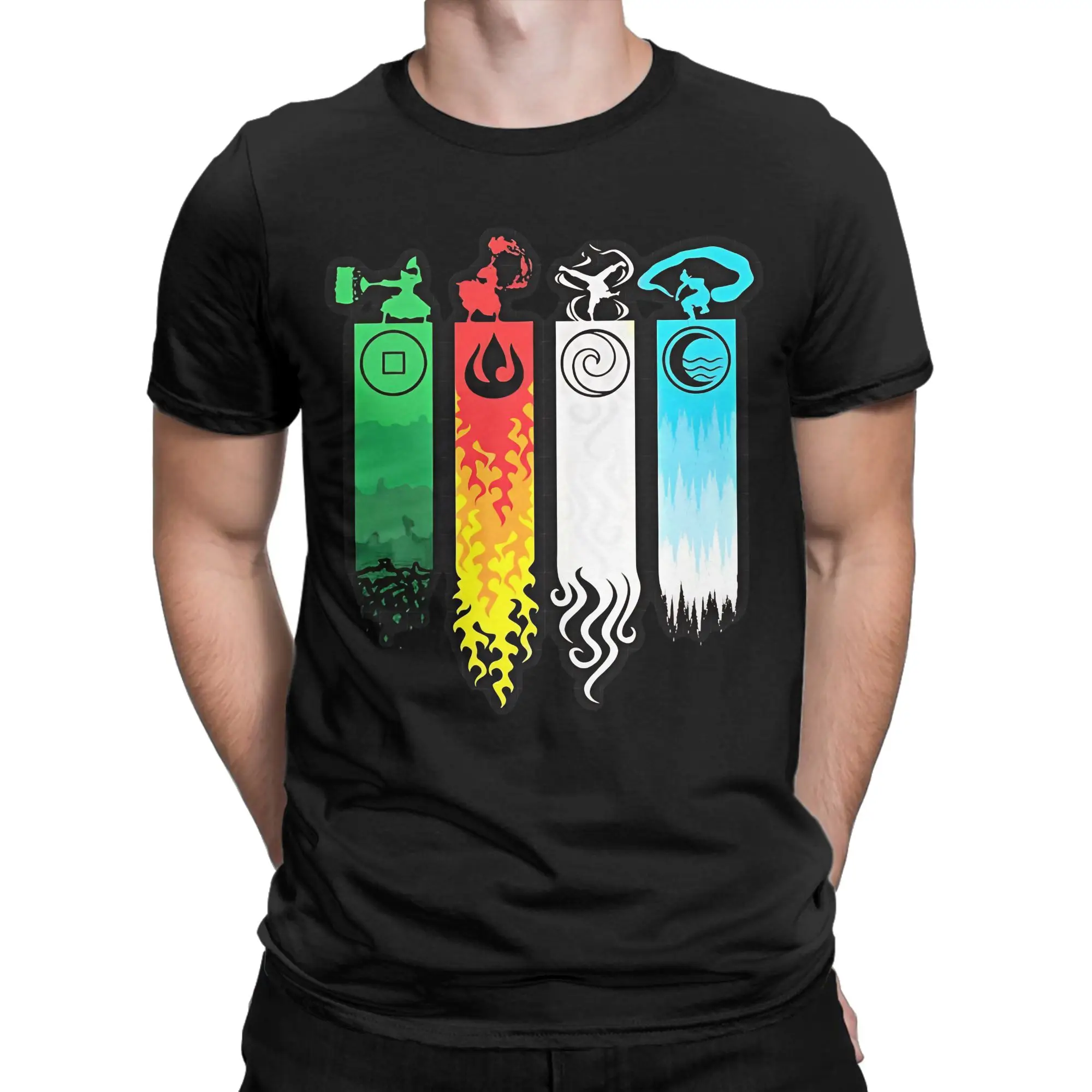 Vintage T Shirt Summer Elemental Bending Avatar Novelty T Shirts  100% Cotton Tshirt for Mens Y2K Fun Short Sleeve Tees