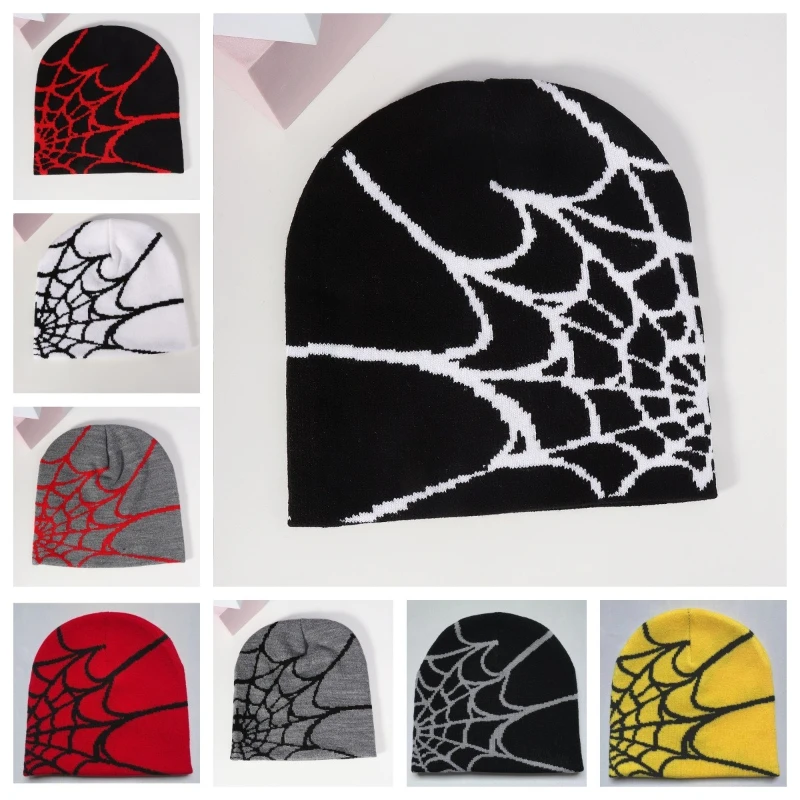 

Spider Web Knitting Beanies Hat for Women Men Couple Y2K What's in Fashion Bonnet Kpop Wool Skullies Hoods Lady Caps Gorro Шапка