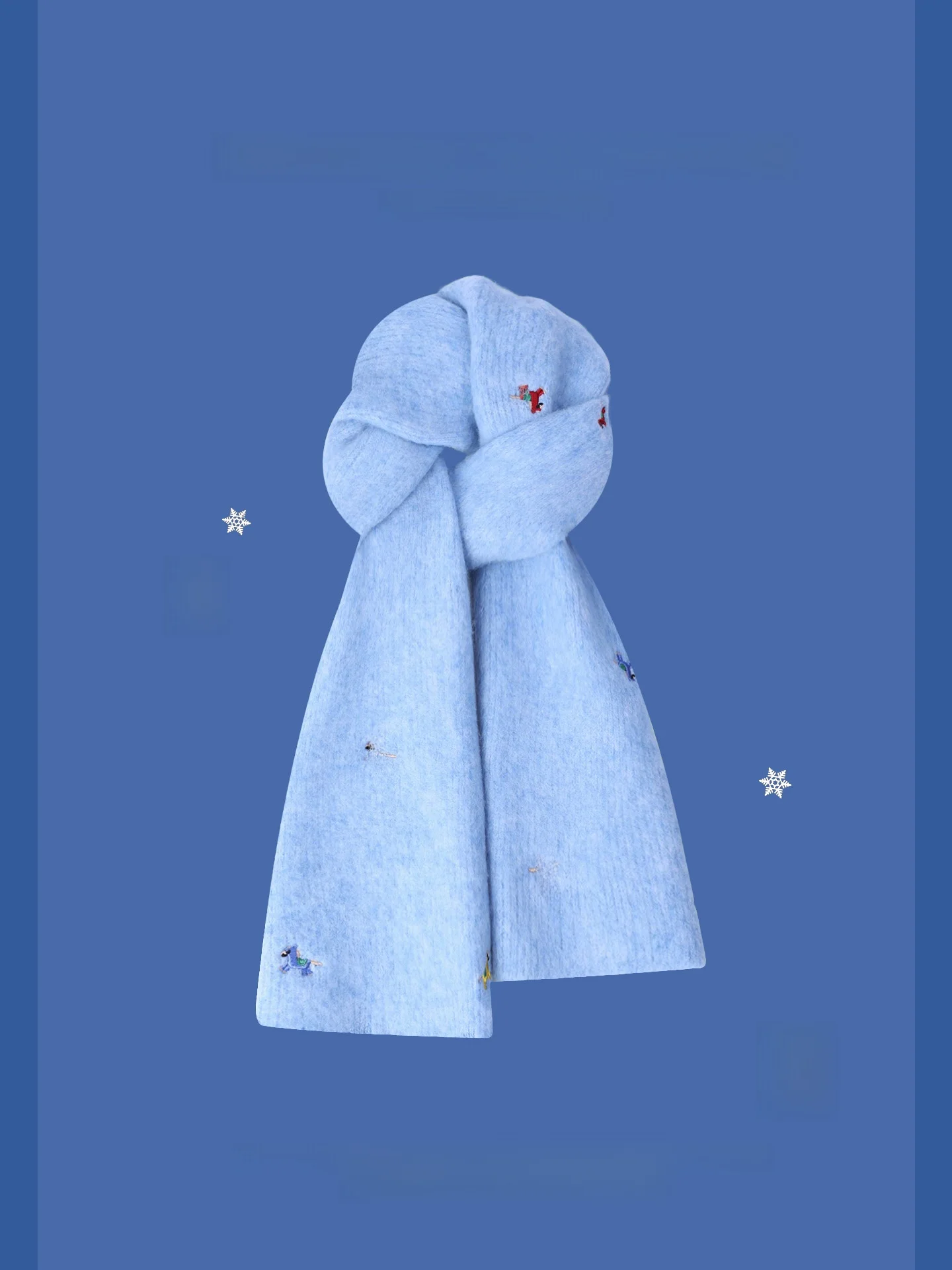 Thickened Blue Knitted Scarf Women's Winter Warm Stylish Embroidery Cute Little  Couple Scarf Shawl Black Eyed Beans