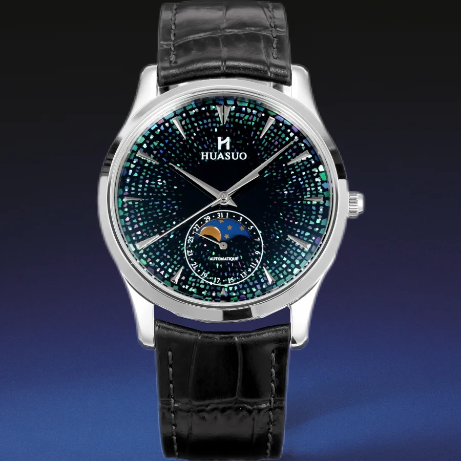 

Huasuo High-end Men's Large Lacquer Luodian Dial Watch Automatic Mechanical Moon Phase Business Casual Classic Waterproof