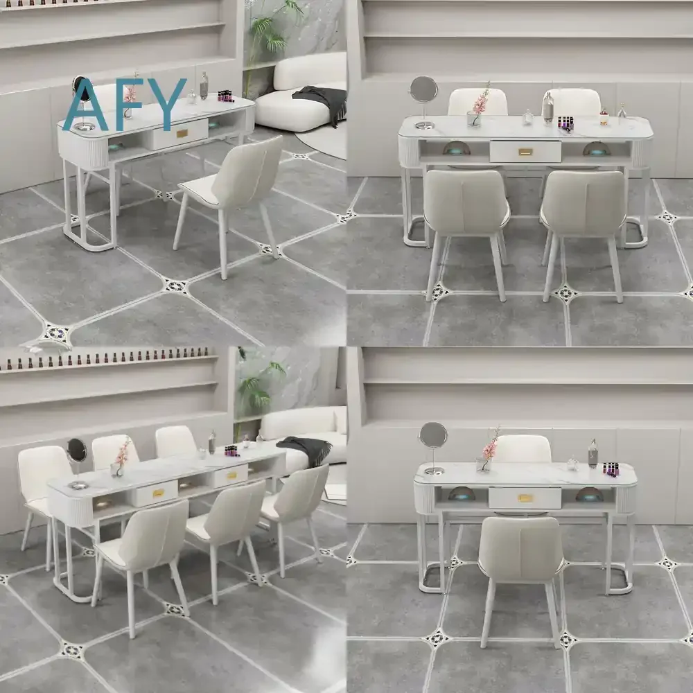 Nail Table and Chair Set for Nail Salon for Nail Technician for Manicure Pedicure Station for Home Salon Cream Color Japanese