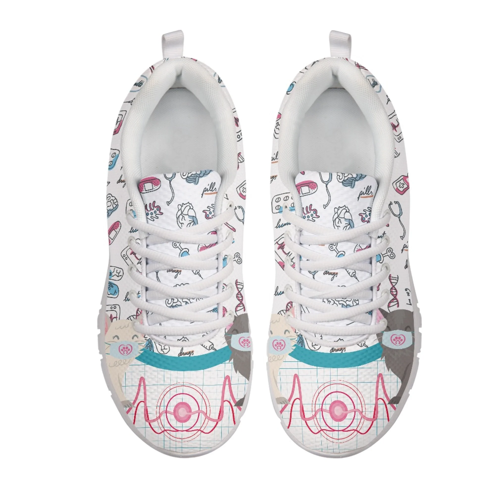 Yikeluo Nursing Casual Shoes for Women Cute Cat Dog Print Designer Ladies Flats Sneaker Zapatos Mujer Running Sport Footwear