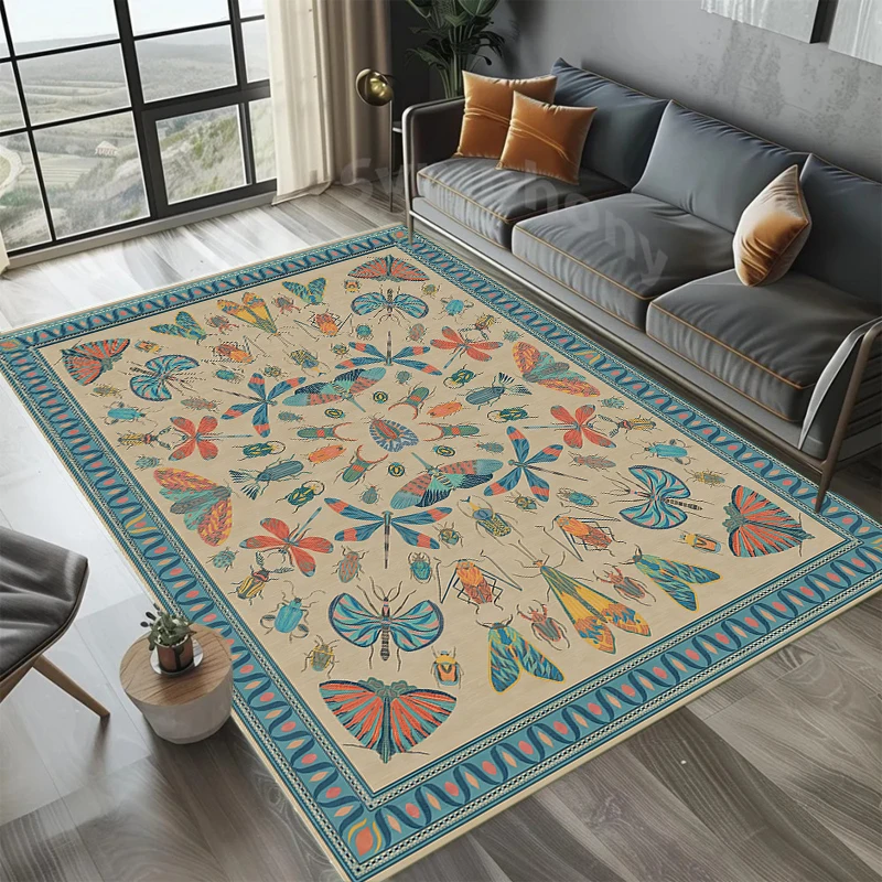 Traditional Persian Medallion Rug Luxury Ivory Cream Blue Vintage Carpet Contemporary Floor Covering Living Bedroom