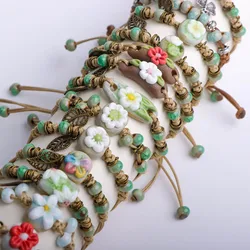 10Pcs/Lot Fashion Women's Woven Ceramics Bracelet Vintage Dried Flower Rope Men Jewelry Accessories Party Couple Friendship Gift